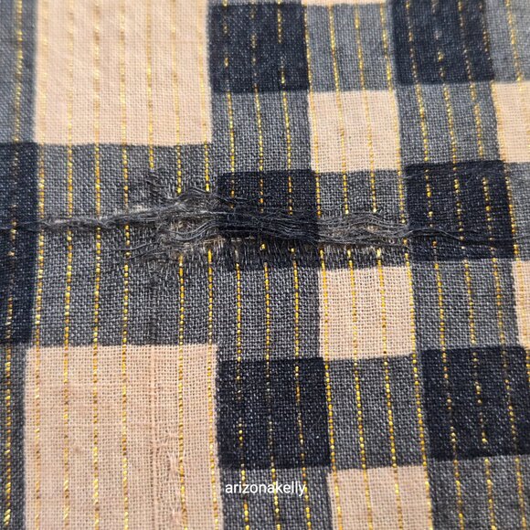 Nicholas K HUGE Distressed Cotton Scarf Black & Tan With Gold Thread - Picture 14 of 16